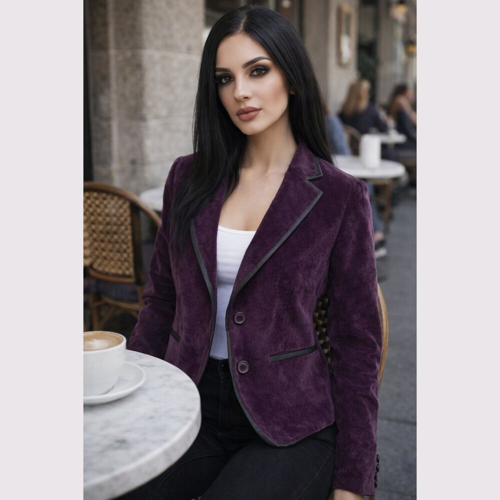 Larry Levine Velvet Blazer Women’s Large Purple Vintage Jacket Corduroy